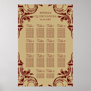 Rustic Red Gold seating plan poster