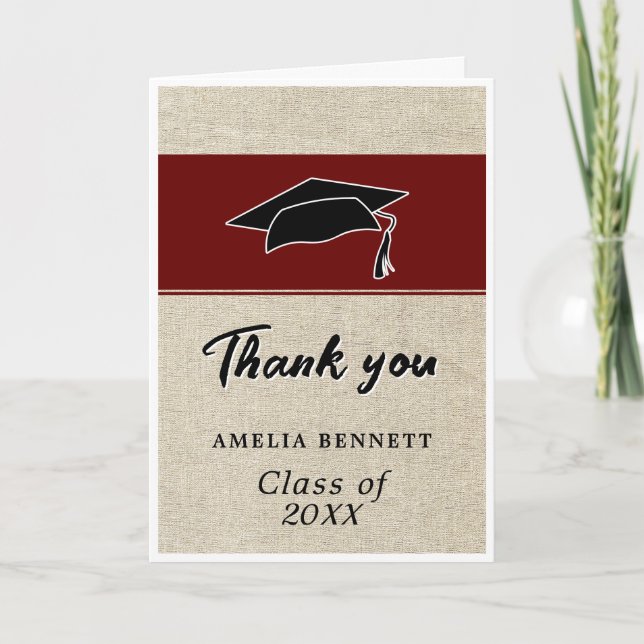 Rustic Red Graduate Cap Graduation Thank you Card (Front)