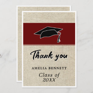 Rustic Red Graduate Cap Graduation  Thank You Card