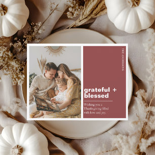 Rustic Red Grateful + Blessed Thanksgiving Photo Postcard