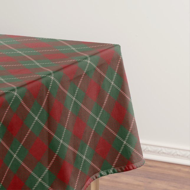 Rustic Red Green and Beige Tartan Plaid Pattern Tablecloth (In Situ)