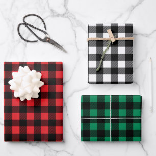 Rustic Red Green and Black Buffalo Plaid Christmas Wrapping Paper Sheet