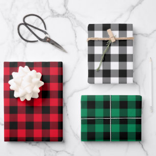 Rustic Red Green and Black Buffalo Plaid Christmas Wrapping Paper Sheet