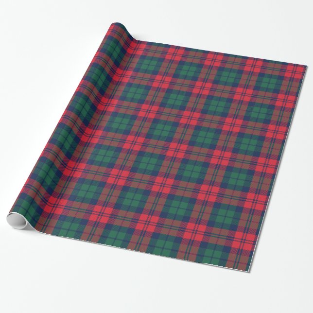 Rustic Red Green and Navy Holiday Tartan Plaid Wrapping Paper (Unrolled)