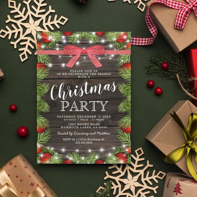 Rustic Red Green Christmas Party Invitation (Creator Uploaded)