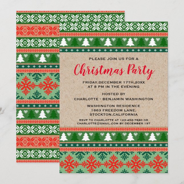 Rustic Red & Green Christmas Ugly Sweater Party Invitation (Front/Back)