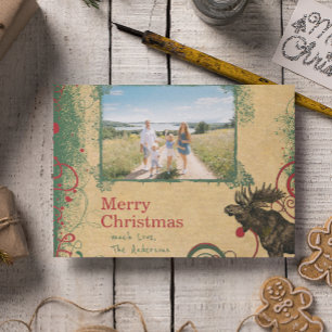 Rustic Red Green Family Christmas Photo  Holiday Postcard