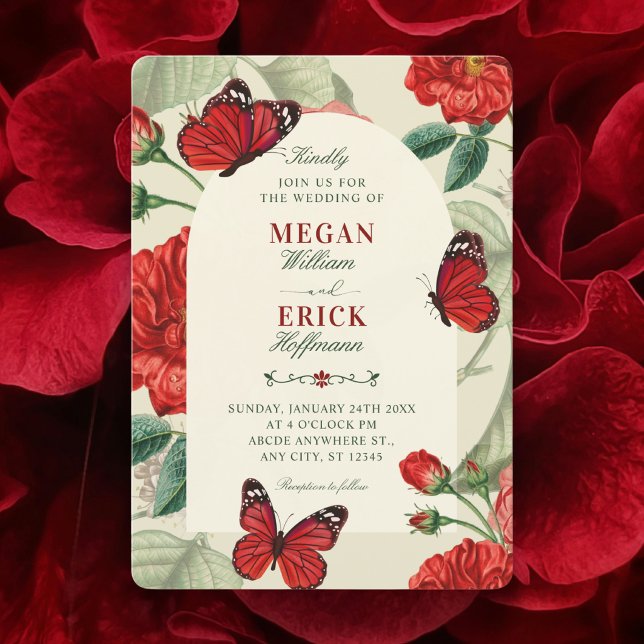 Rustic red green floral wedding invitation (Creator Uploaded)