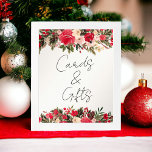 Rustic Red green Floral Winter Chic Wedding sign<br><div class="desc">Direct your guests to the designated cards and gifts area with our hand-painted Rustic Christmas Blooms Invitation. Rich reds and deep greens intertwine, adorned with pine branches and pine cones, capturing the spirit of the season. Modern script typography adds a contemporary touch, blending tradition with sophistication.Celebrate love with this enchanting...</div>