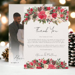 Rustic Red green Floral Winter Wedding Thank You Card<br><div class="desc">Extend the magic of your celebration with the Heartfelt Rustic Christmas Blooms Thank You Card. Each detail, from the hand-painted florals to the thoughtful placement of festive elements, expresses your appreciation with warmth and style. The reverse side features space for a cherished photo, making it a beautiful keepsake for your...</div>