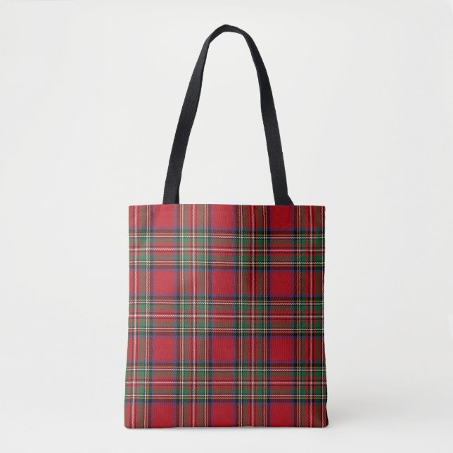 Rustic Red Green Plaid Classic Stewart Tartan Tote Bag (Front)