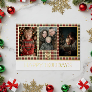 Rustic Red & Green Plaid Happy Holidays Photo Foil Holiday Card