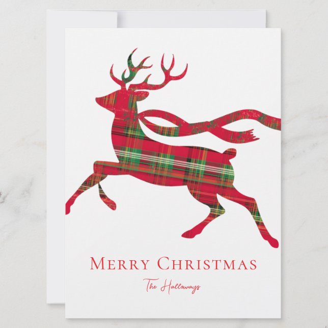 Rustic Red Green Plaid Reindeer Holiday Photo Card (Front)