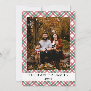 Rustic Red Green Plaid Tartan Photo Christmas Holiday Card