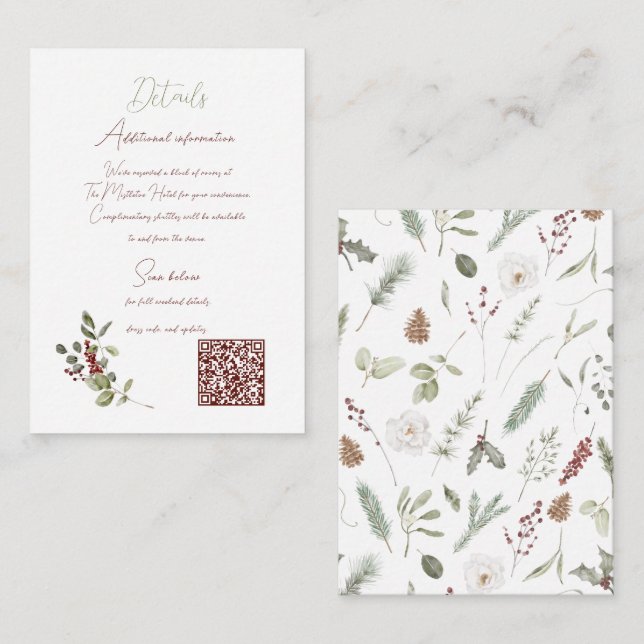 Rustic Red Hand Lettered Winter Wedding Details Enclosure Card (Front/Back)