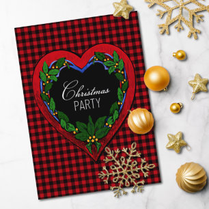 Rustic Red Heart Christmas Party Invitation