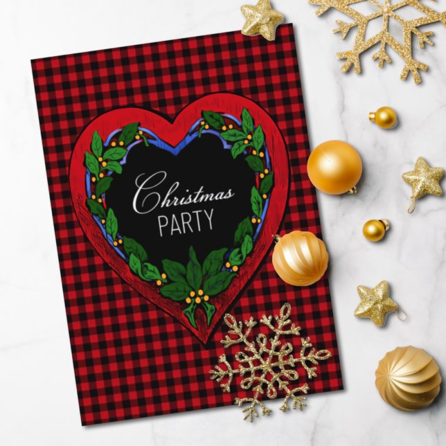 Rustic Red Heart Christmas Party Invitation (Creator Uploaded)