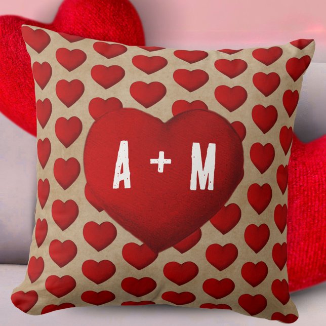Rustic Red Heart Pattern Valentine's Day Couple Cushion (Creator Uploaded)