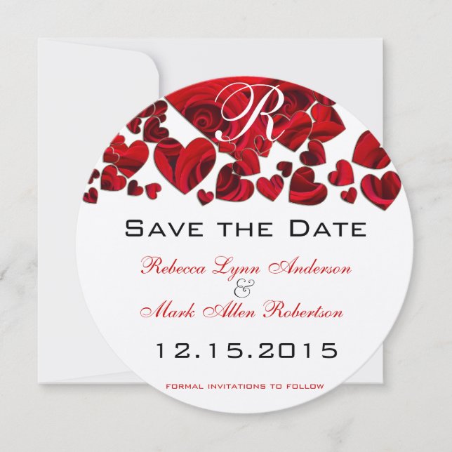 Rustic Red Heart Roses Wedding Save the Date (Front)