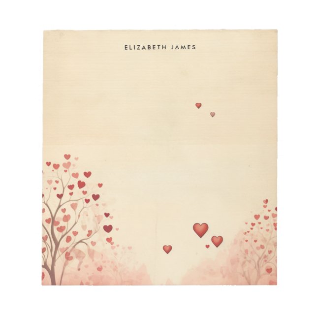 Rustic Red Heart Tree Valentines Day Personised Notepad (Front)