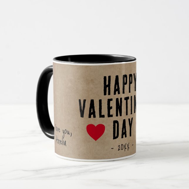 Rustic Red Hearts Happy Valentine's Day Boyfriend  Mug (Front Left)