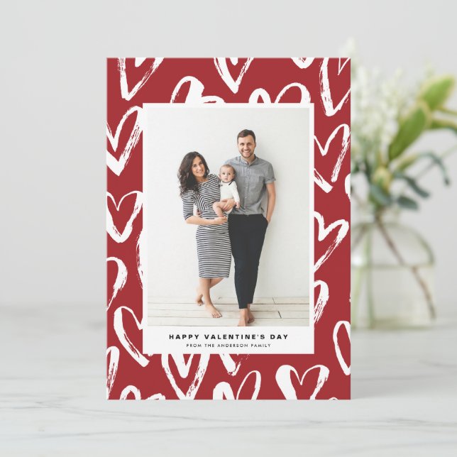 Rustic Red Hearts Pattern Happy Valentine's Day Holiday Card (Standing Front)