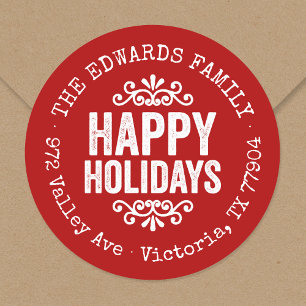 Rustic Red Holiday Circle Return Address Label