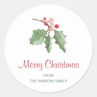 Rustic Red Holly Berries Merry Christmas Classic Round Sticker