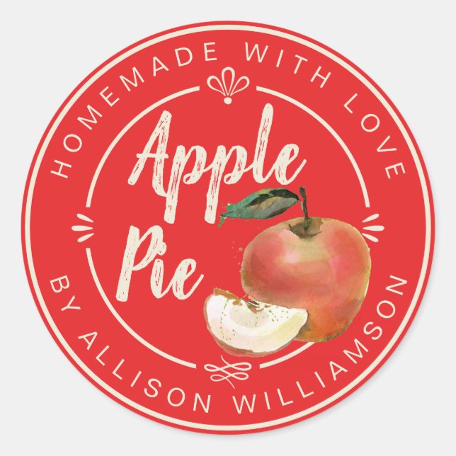 Rustic Red Homemade Apple Pie Classic Round Sticker (Front)