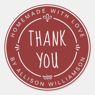 Rustic Red Homemade Thank You Classic Round Sticker