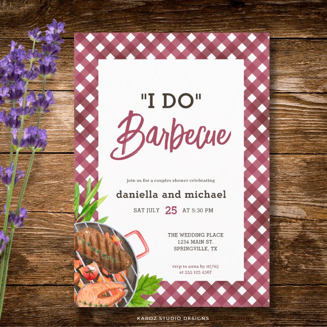 Rustic Red I DO Barbecue Wedding Shower Invitation (The front of the invitation is shown at a 5x7-inch size. Choose size, paper, + corner style.)
