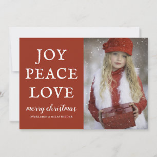 Rustic Red Joy Peace Love Christmas Photo Card
