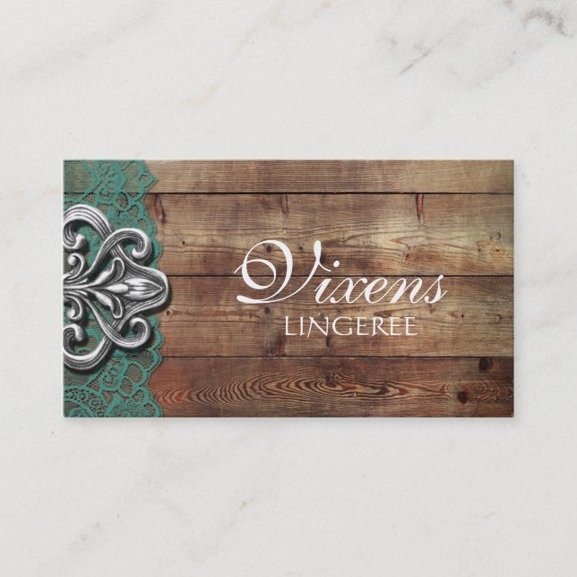 Rustic Red Lace Lingerie Store Business Card (Front)