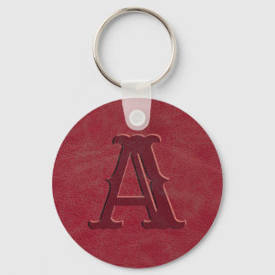 Rustic Red Leather Texture Monogram Initial  Key Ring