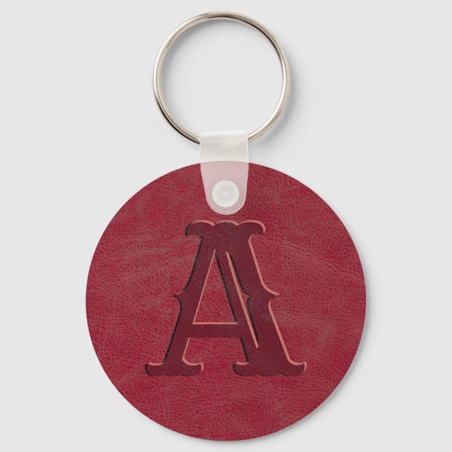 Rustic Red Leather Texture Monogram Initial  Key Ring (Front)