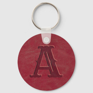Rustic Red Leather Texture Monogram Initial  Key Ring