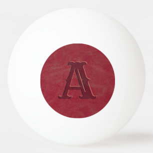 Rustic Red Leather Texture Monogram Initial Ping Pong Ball