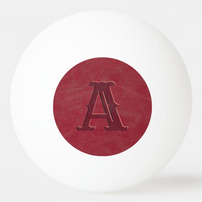 Rustic Red Leather Texture Monogram Initial Ping Pong Ball (Front)