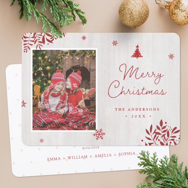 Rustic Red Leaves Custom Photo Christmas Card (Creator Uploaded)