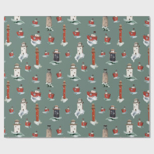 Rustic Red Lighthouses Boats In Stormy Seas 2 Wrapping Paper