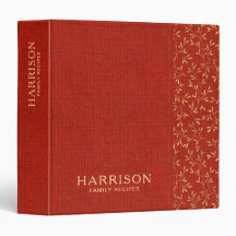 Rustic Red Linen Gold Botanical Family Recipe