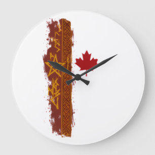 Rustic Red Maple Leaf Grunge Stripe Gold Star Desi Large Clock
