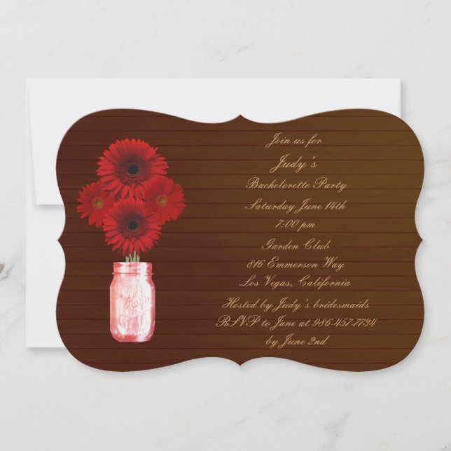 Rustic Red Mason Jar Bachelorette Party Invite (Front)