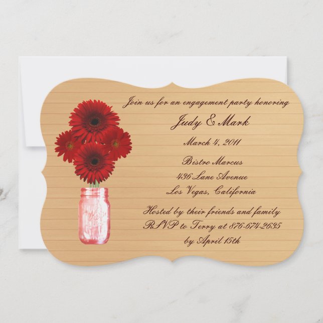 Rustic Red Mason Jar Engagement Party Invite (Front)