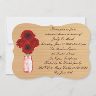 Rustic Red Mason Jar Rehearsal Dinner Invite