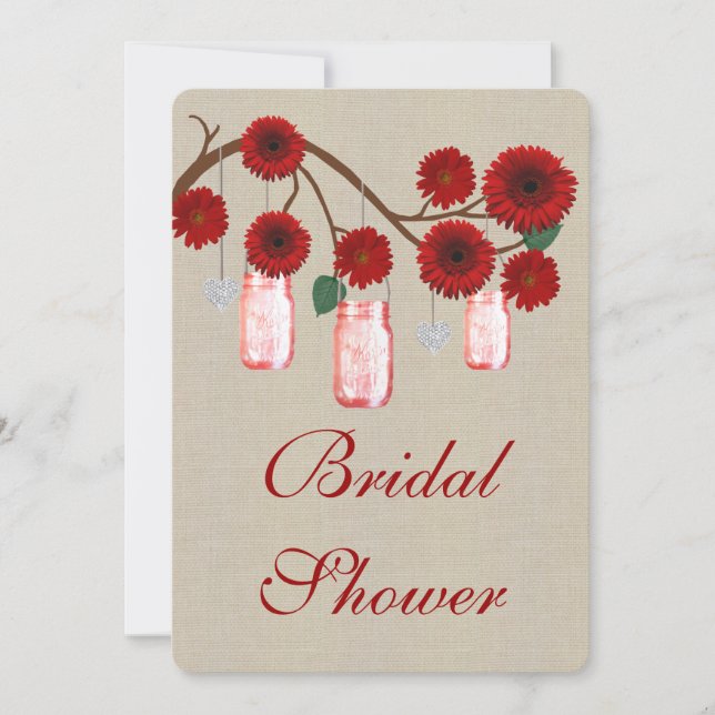 Rustic Red Mason Jars Bridal Shower Invitation (Front)