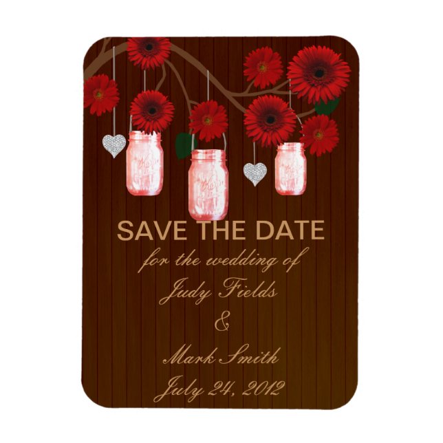 Rustic Red Mason Jars Save The Date Magnet (Vertical)