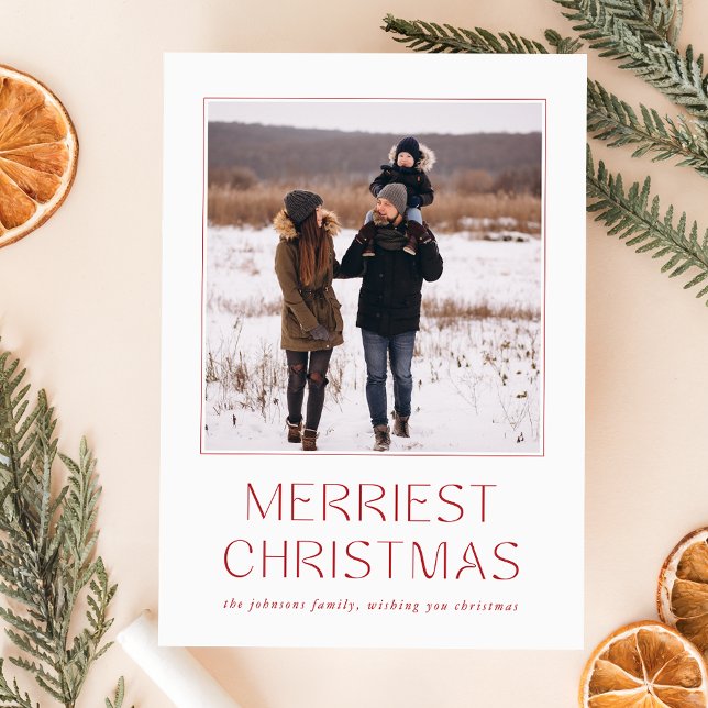 Rustic Red Merriest Christmas Family Photo Card (Creator Uploaded)