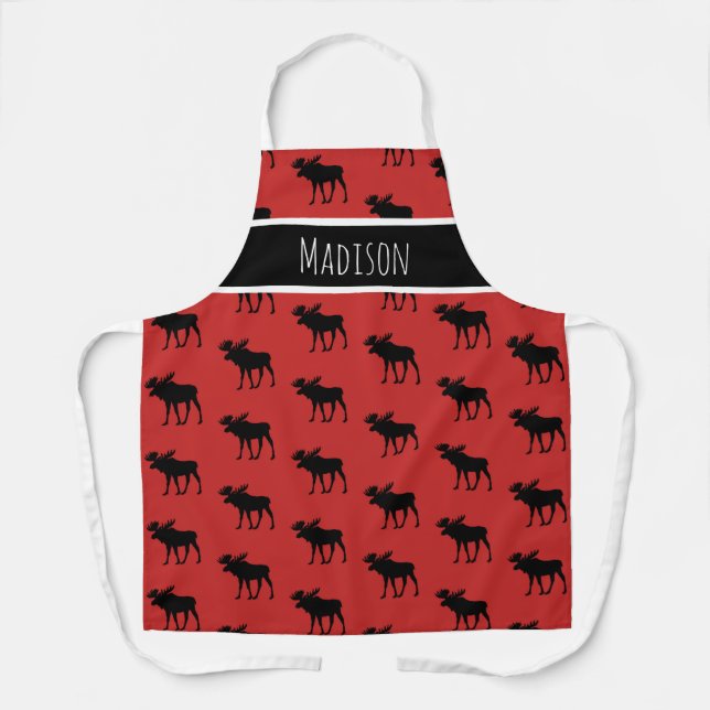 Rustic Red Moose Winter Holiday Baking and Cooking Apron (Front)