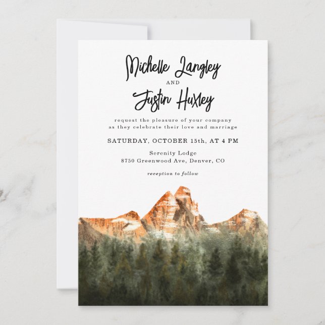 Rustic Red Mountain Wedding Invitation (Front)